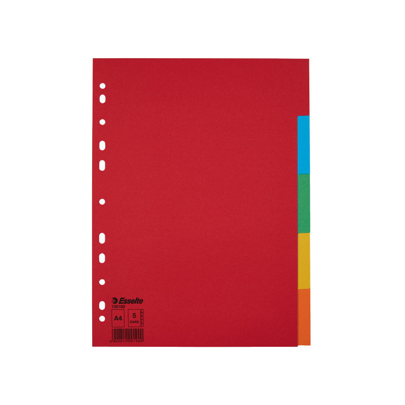 Przekładki karton A4 5 kart ESSELTE 100199 kolorowe bez karty opisowej