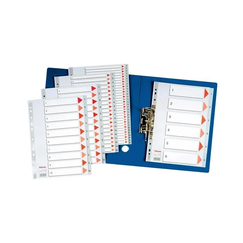 Przekładki plastikowe szare PP A4 1-6 numeryczne 100104 ESSELTE