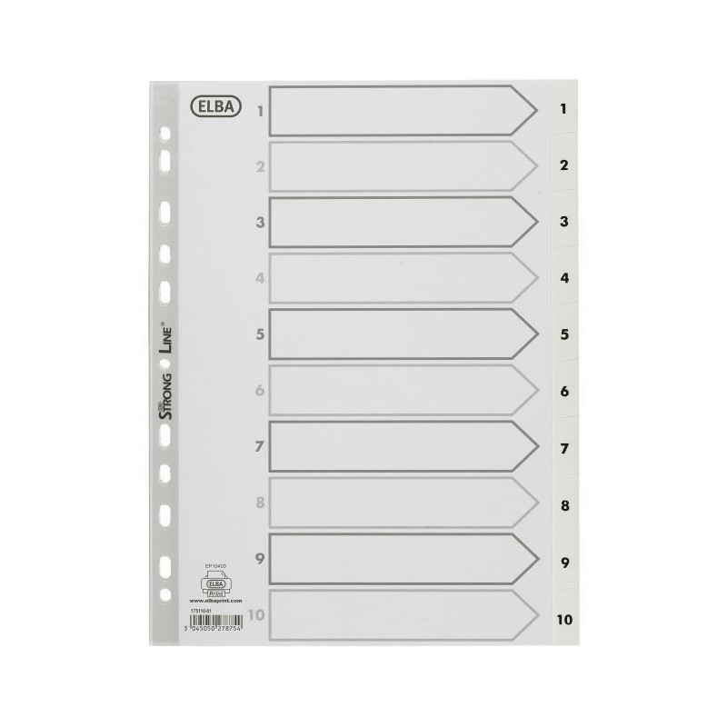 Przekładki numeryczne do segregatora A4 1-10 białe PP 100204765 OXFORD
