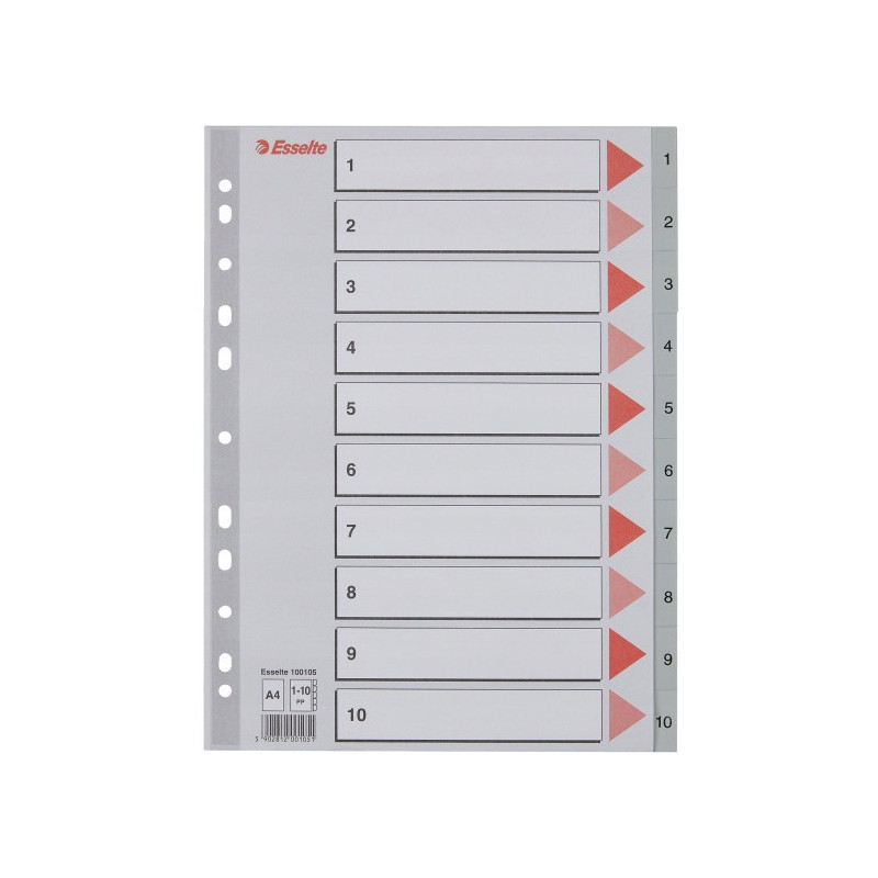 Przekładki plastikowe szare PP A4 1-10 numeryczne 100105 ESSELTE