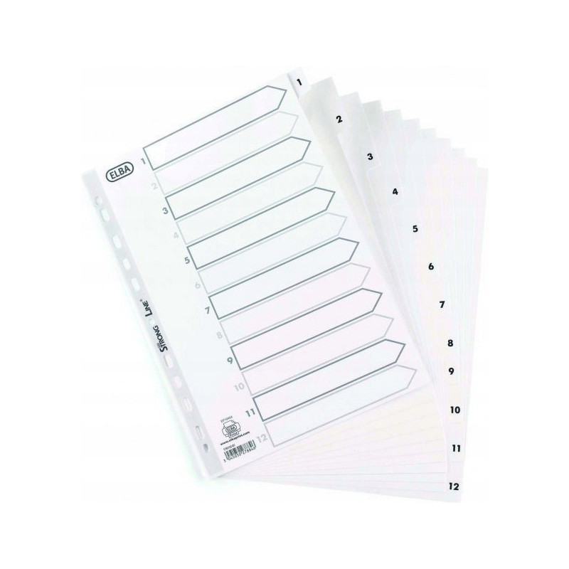 Przekładki numeryczne do segregatora A4 1-12 białe PP 100204771 OXFORD