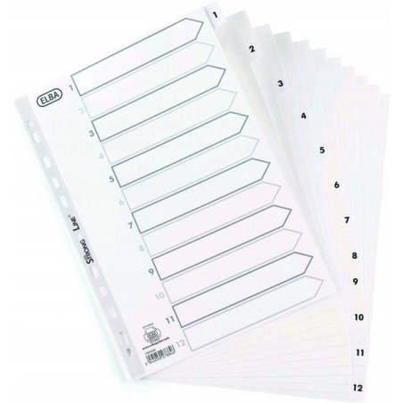 Przekładki numeryczne do segregatora A4 1-12 białe PP 100204771 OXFORD