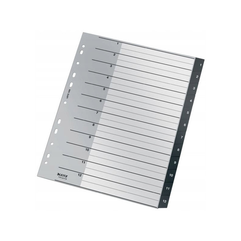 Przekładki Recycle 1 - 12, A4, PP, czarne 12090000 LEITZ