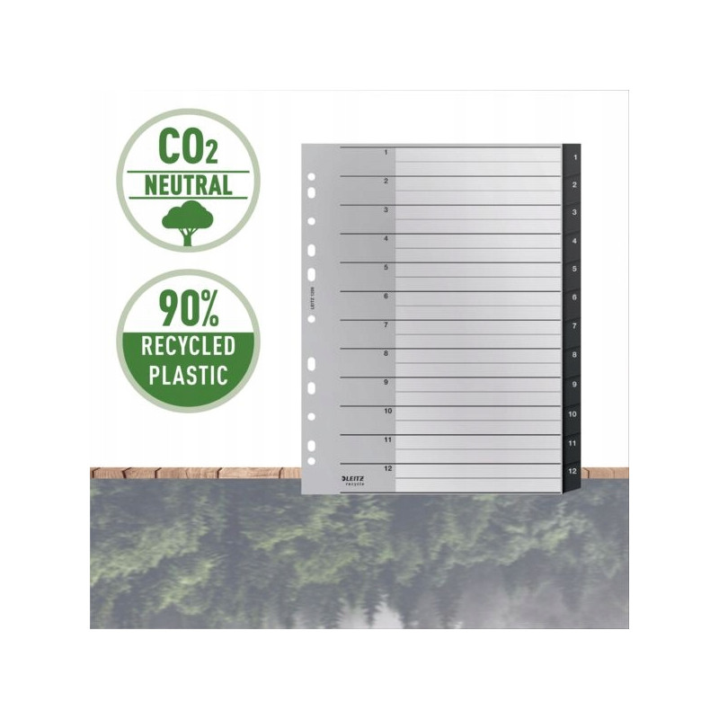Przekładki Recycle 1 - 12, A4, PP, czarne 12090000 LEITZ