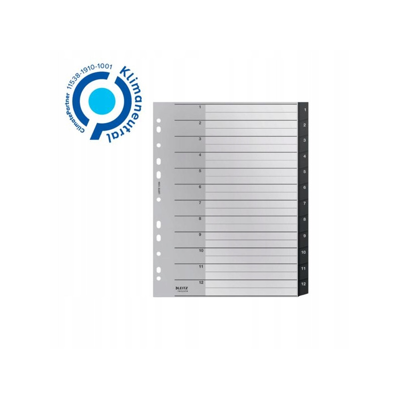 Przekładki Recycle 1 - 12, A4, PP, czarne 12090000 LEITZ