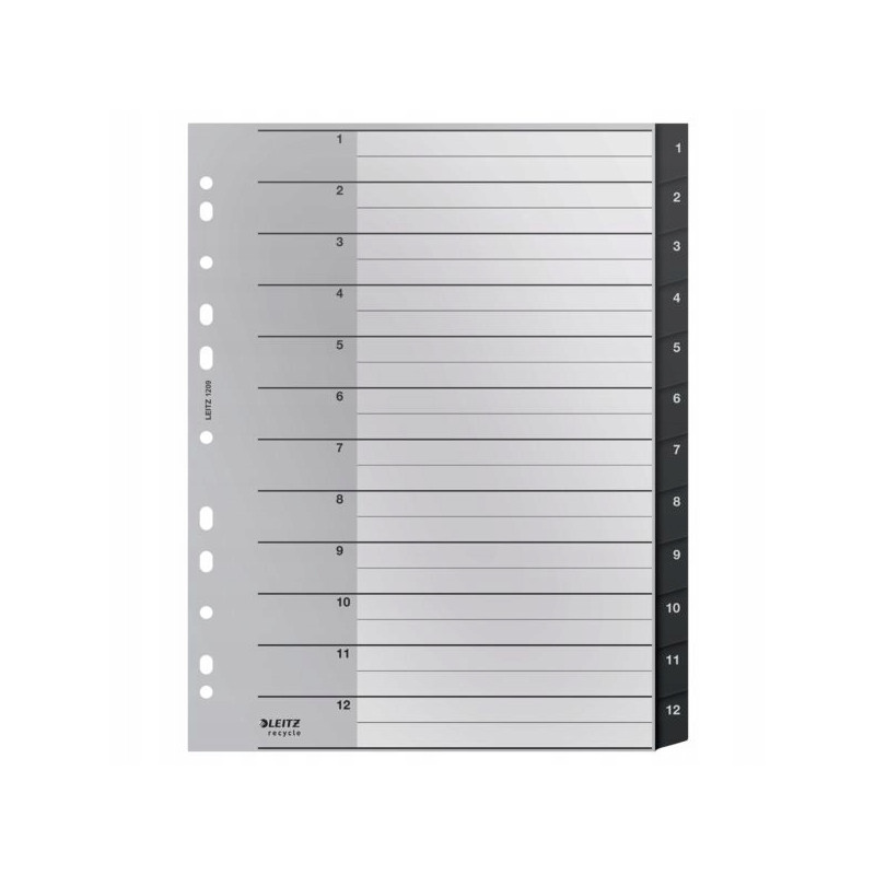 Przekładki Recycle 1 - 12, A4, PP, czarne 12090000 LEITZ
