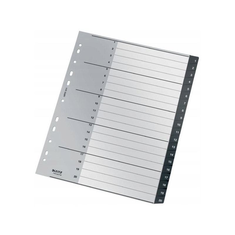 Przekładki Recycle 1 - 20, A4, PP, czarne 12110000 LEITZ
