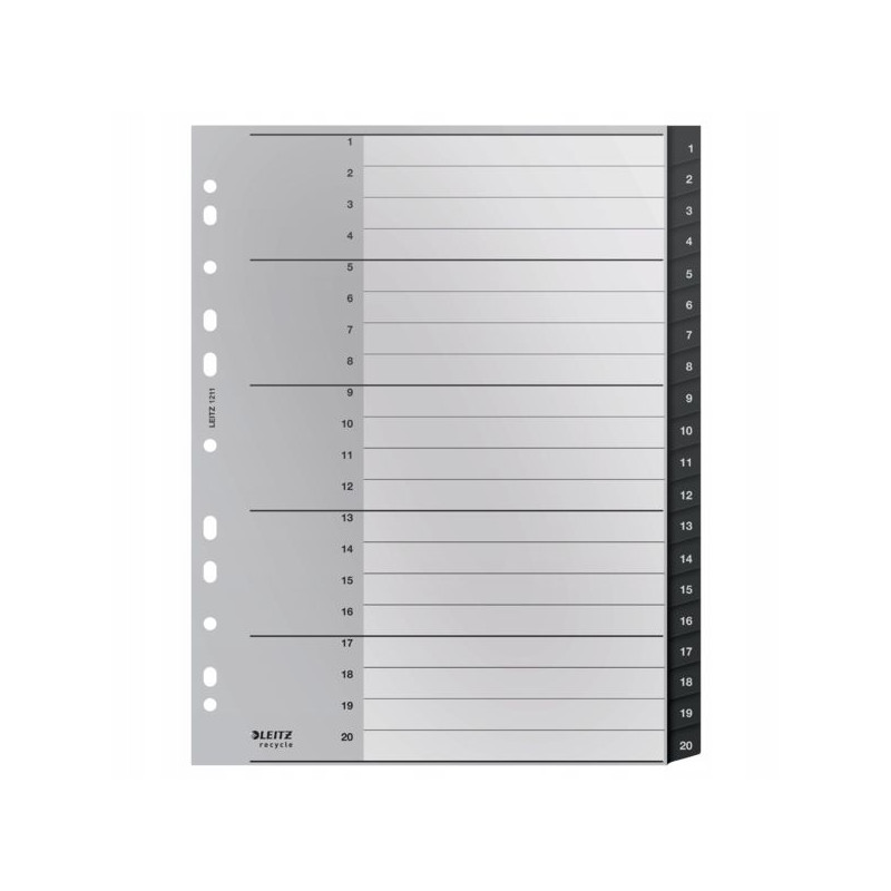 Przekładki Recycle 1 - 20, A4, PP, czarne 12110000 LEITZ