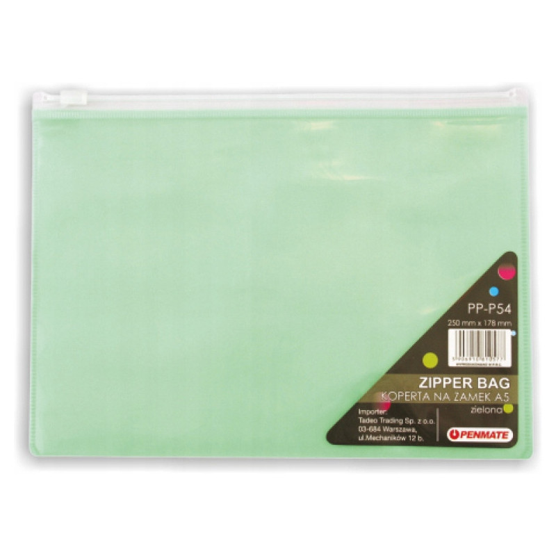 Koperta na zamek A5 zielona PP-P54 TT6698 PENMATE