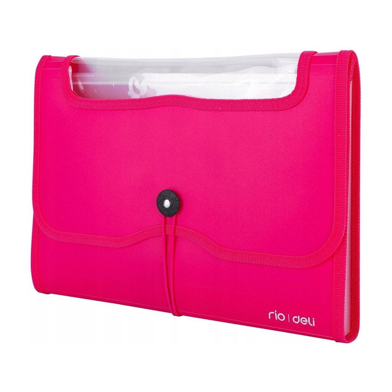 Teczka harmonijkowa z gumką 13-przegródek okno PVC RIO różowa 38128 PINK DELI