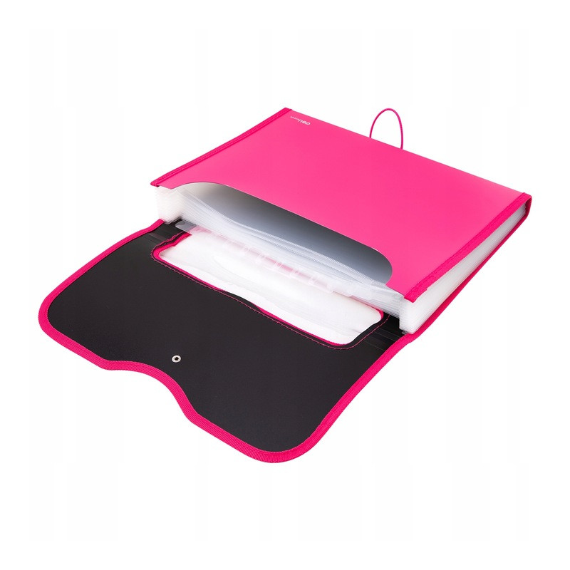 Teczka harmonijkowa z gumką 13-przegródek okno PVC RIO różowa 38128 PINK DELI