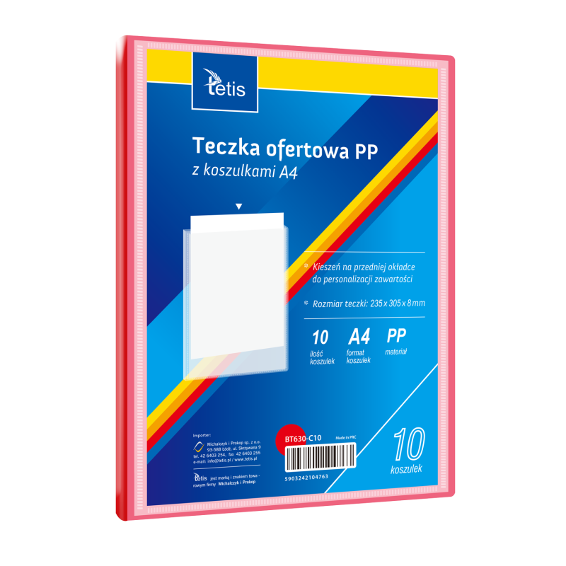 Teczka ofertowa A4 PP 10 koszulek CZERWONA BT630-C10 TETIS