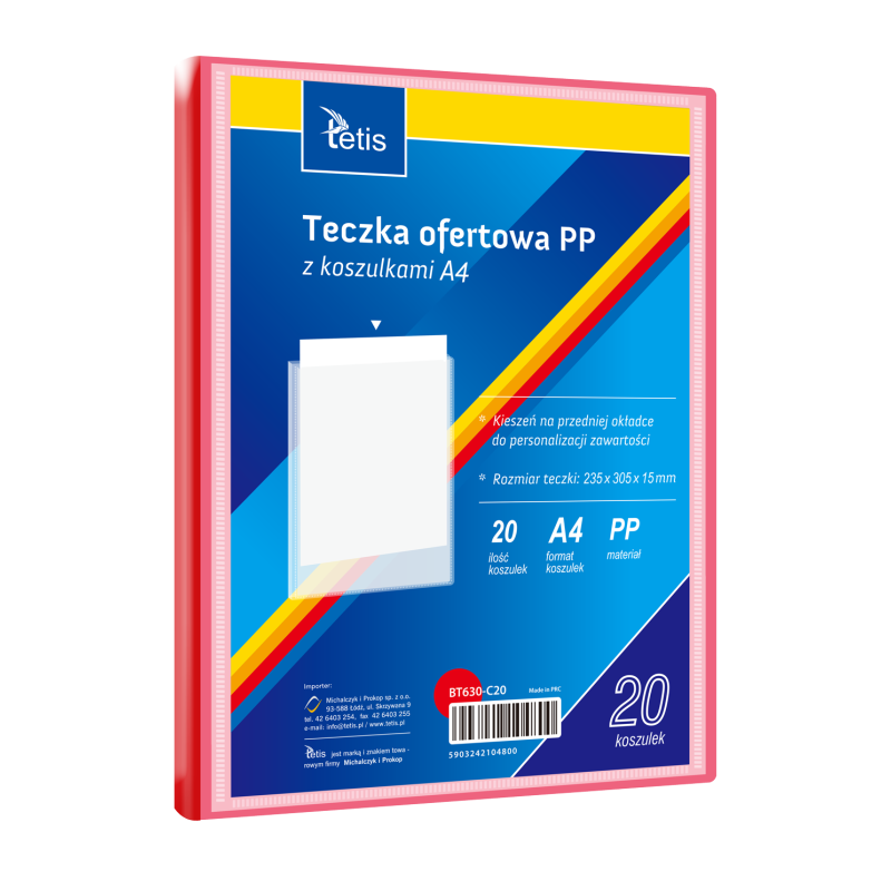 Teczka ofertowa A4 PP 20 koszulek CZERWONA BT630-C20 TETIS