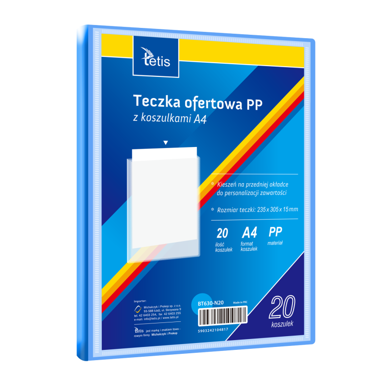 Teczka ofertowa A4 PP 20 koszulek NIEBIESKA BT630-N20 TETIS