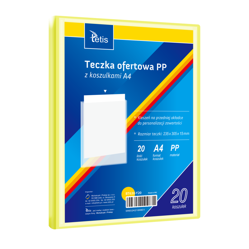Teczka ofertowa A4 PP 20 koszulek ŻÓŁTA BT630-Y20 TETIS