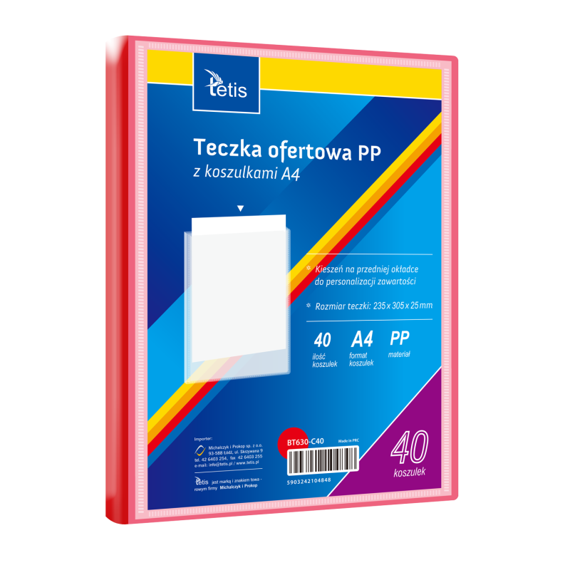 Teczka ofertowa A4 PP 40 koszulek CZERWONA BT630-C40 TETIS