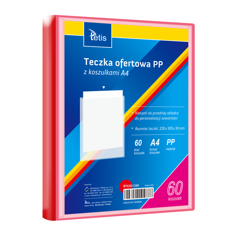 Teczka ofertowa A4 PP 60 koszulek CZERWONA BT630-C60 TETIS