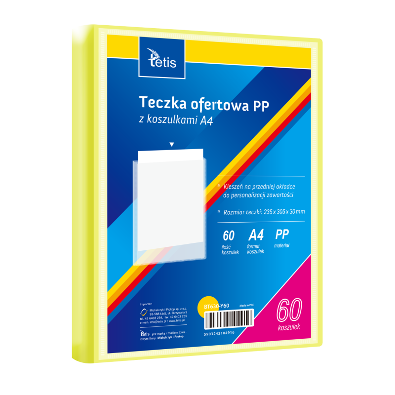 Teczka ofertowa A4 PP 60 koszulek ŻÓŁTA BT630-Y60 TETIS