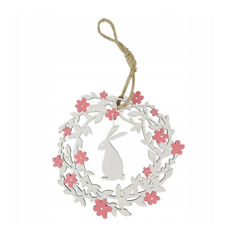 Ozdoba wielkanocna drewniana wianek zawieszka z królikiem 477125 TITANUM