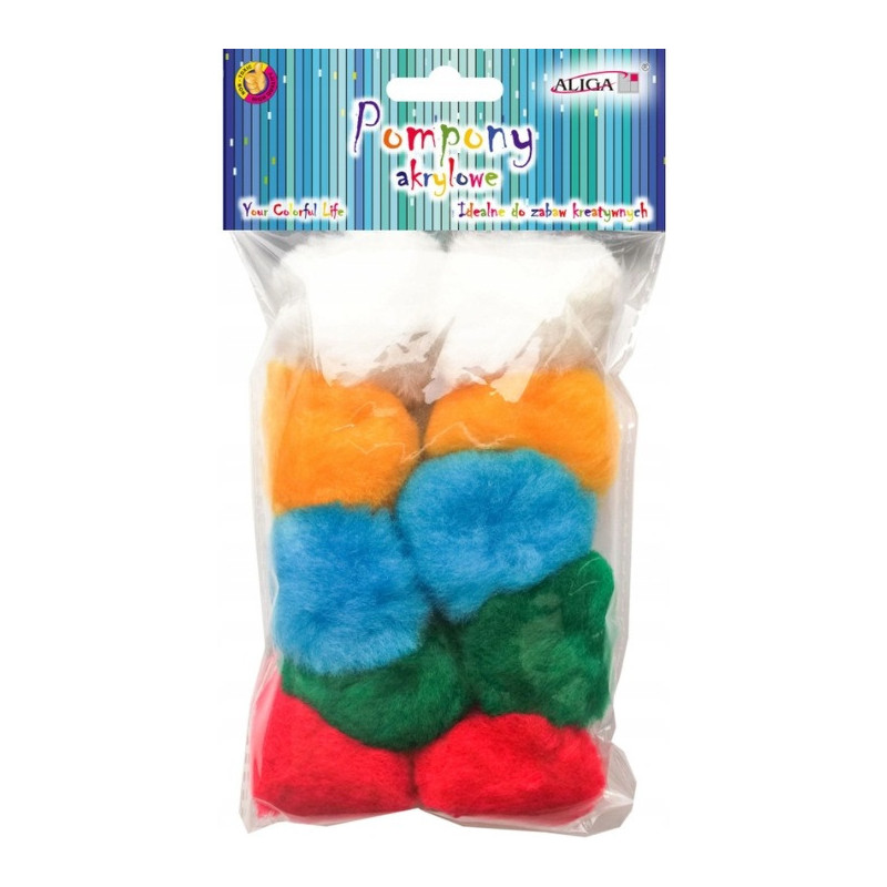 Pompony akrylowe POM-202 mix kolorów (10 szt.) śr. 5 cm ALIGA