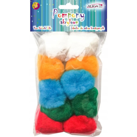 Pompony akrylowe POM-202 mix kolorów (10 szt.) śr. 5 cm ALIGA