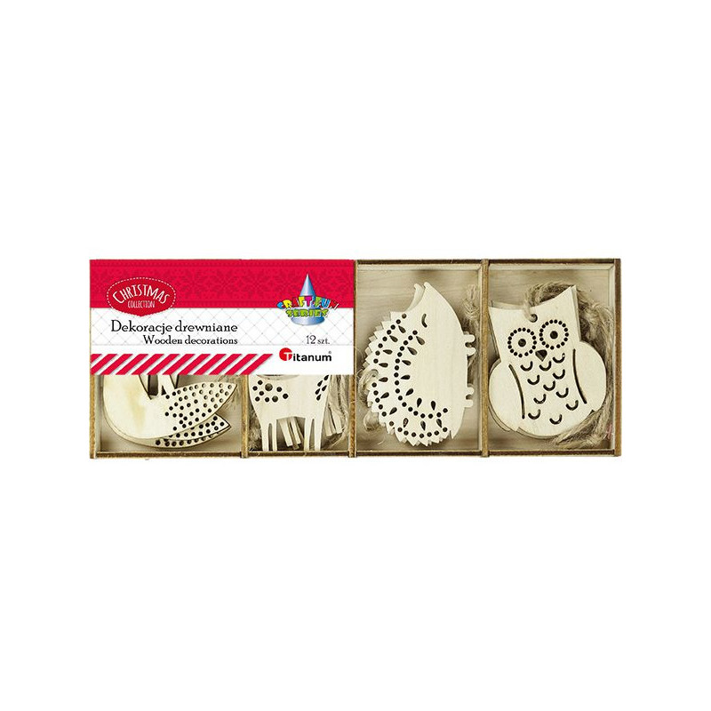 Zawieszki drewniane w drewnianym pudełku (12szt.) 413054