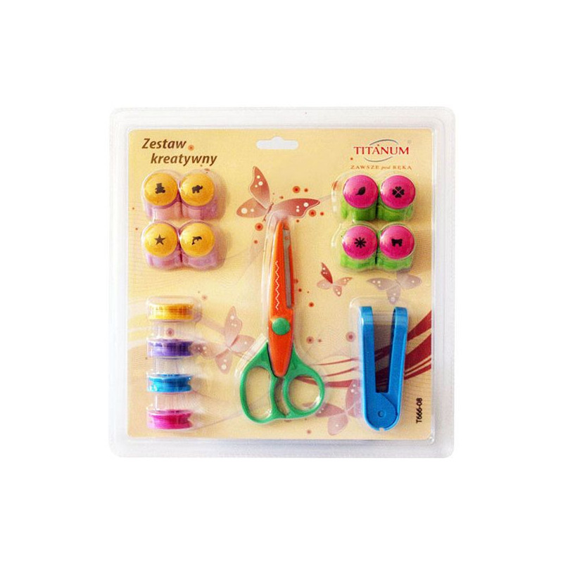 Zestaw kreatywny nożyczki, wytłaczarka+wzory, dziurkacze 242925 TITANUM