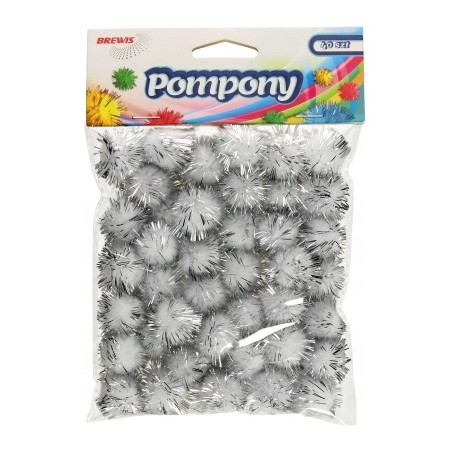 Pompony metaliczne 2cm (40sztuk) srebrne POM23 BREWIS