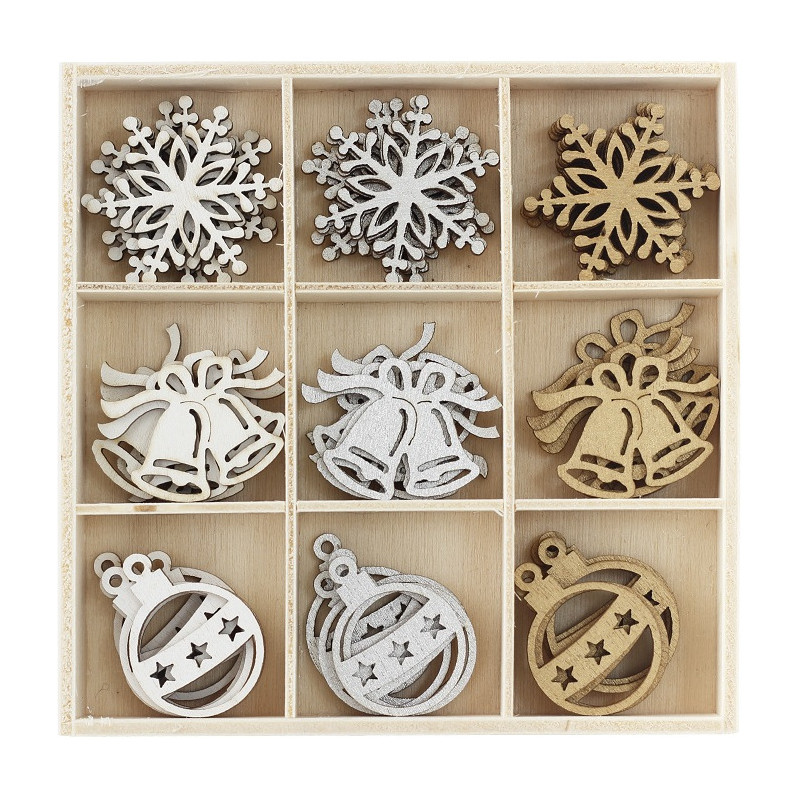 Ozdoby drewniane ŚWIĘTA 2 pudełko 45 szt. 253029 Galeria Papieru