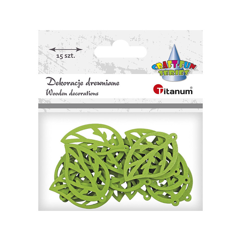 Dekoracje drewniane LIŚCIE zielone 15szt. 486033 TITANUM