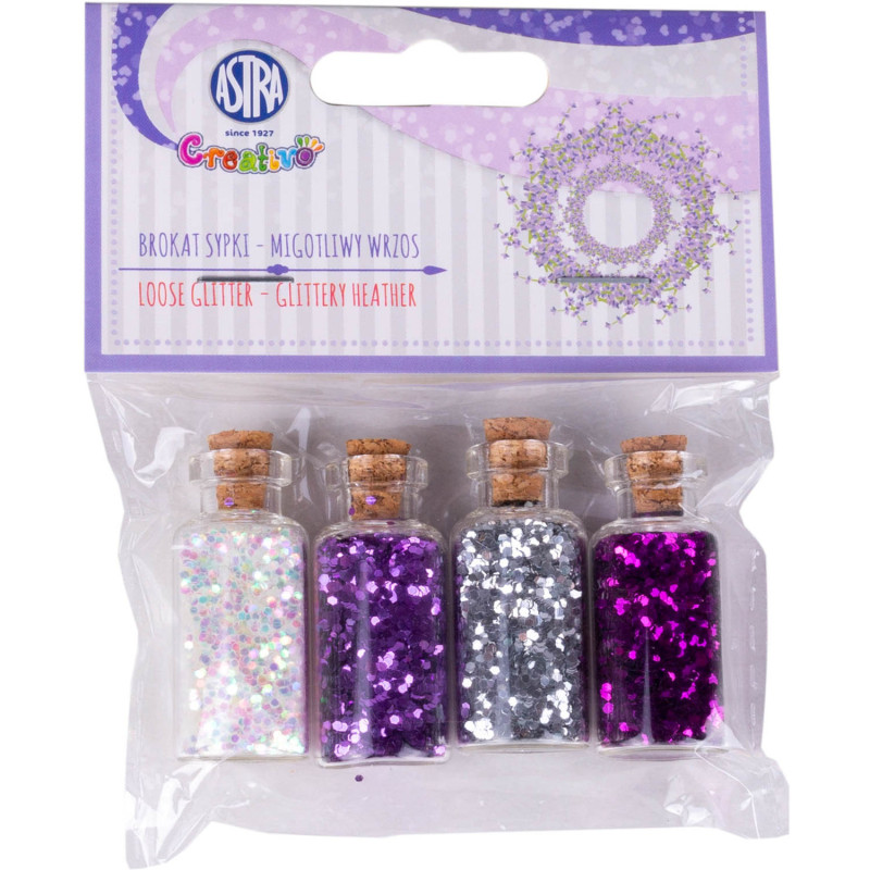 Brokat sypki zestaw 4 buteleczki szklane x 3g Migotliwy wrzos 335121004 ASTRA