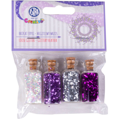 Brokat sypki zestaw 4 buteleczki szklane x 3g Migotliwy wrzos 335121004 ASTRA