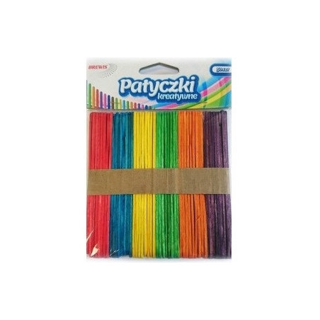 Patyczki kreatywne drewniane 114mm mix kolorów (50 szt.) PKK114 BREWIS