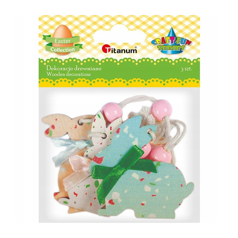 Ozdoba wielkanocna drewniane króliczki z zawieszką (3szt.) 494407 TITANUM