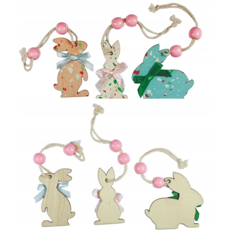 Ozdoba wielkanocna drewniane króliczki z zawieszką (3szt.) 494407 TITANUM
