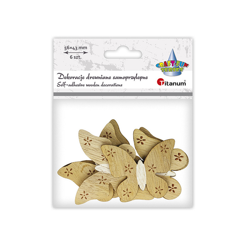 Dekoracja drewniana samoprz. MOTYLE 6szt. 472588 TITANUM