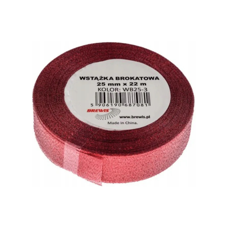 Wstążka brokatowa czerwona 25mm WB25-3 BREWIS