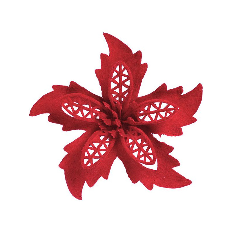 Kwiat poinsecji flokowany 115mm na druciku czerwony 2szt. 414412 TITANUM
