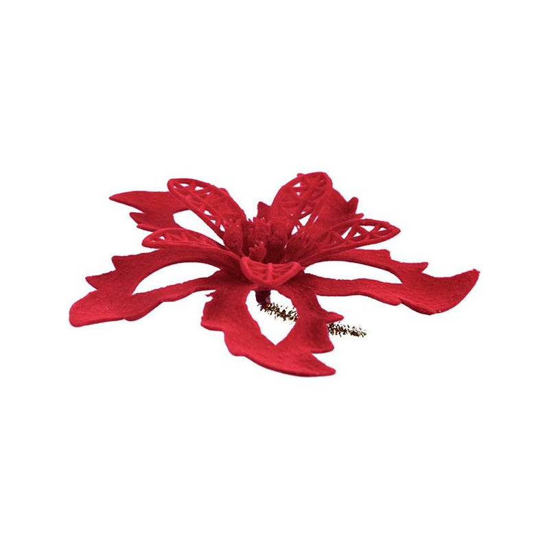 Kwiat poinsecji flokowany 115mm na druciku czerwony 2szt. 414412 TITANUM