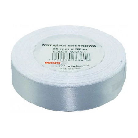 Wstążka satynowa 25mm/32m biała BREWIS