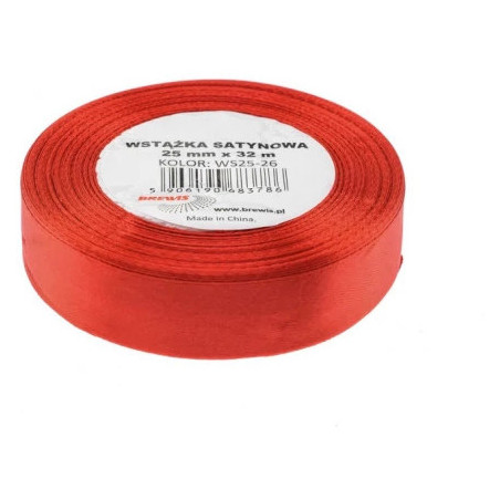Wstążka satynowa 25mm/32m j.czerwony 26 BREWIS