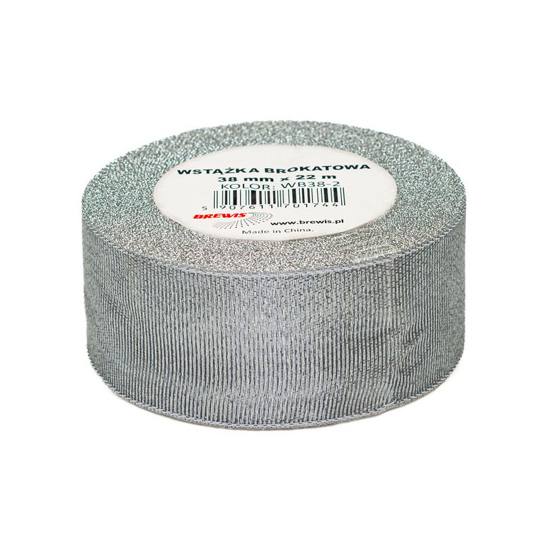 Wstążka brokatowa 38mm srebrna WB38-2 BREWIS