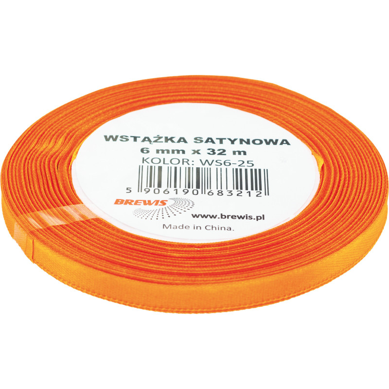 Wstążka satynowa 6mm/32m pomarańczowa BREWIS