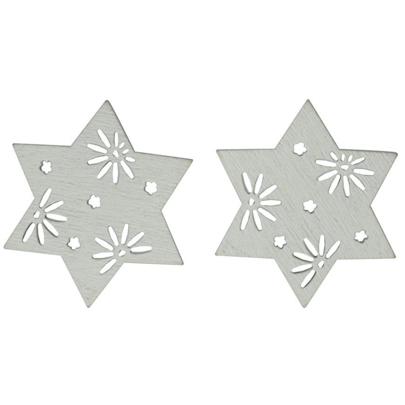 Drewniane gwiazdki ażurowe 25x29mm białe 15szt. 417644 TITANUM