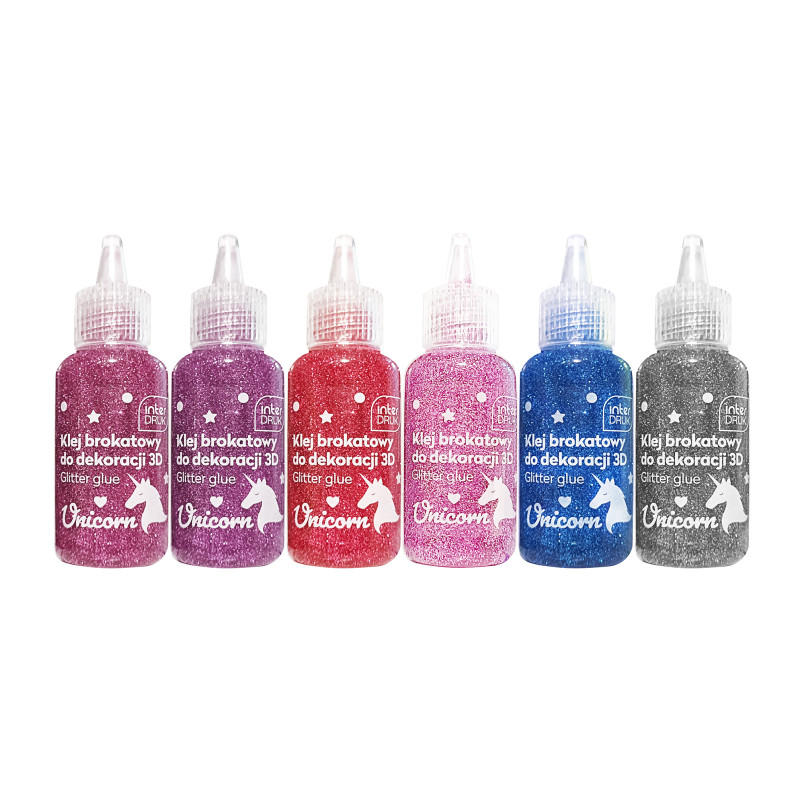 Klej brokatowy do dekoracji 3D 20ml UNICORN 24szt. INTERDRUK