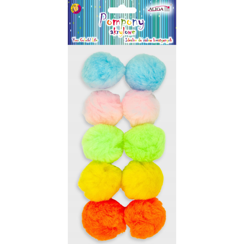 Pompony akrylowe mix kolorów 5cm 10szt. POM-203 ALIGA