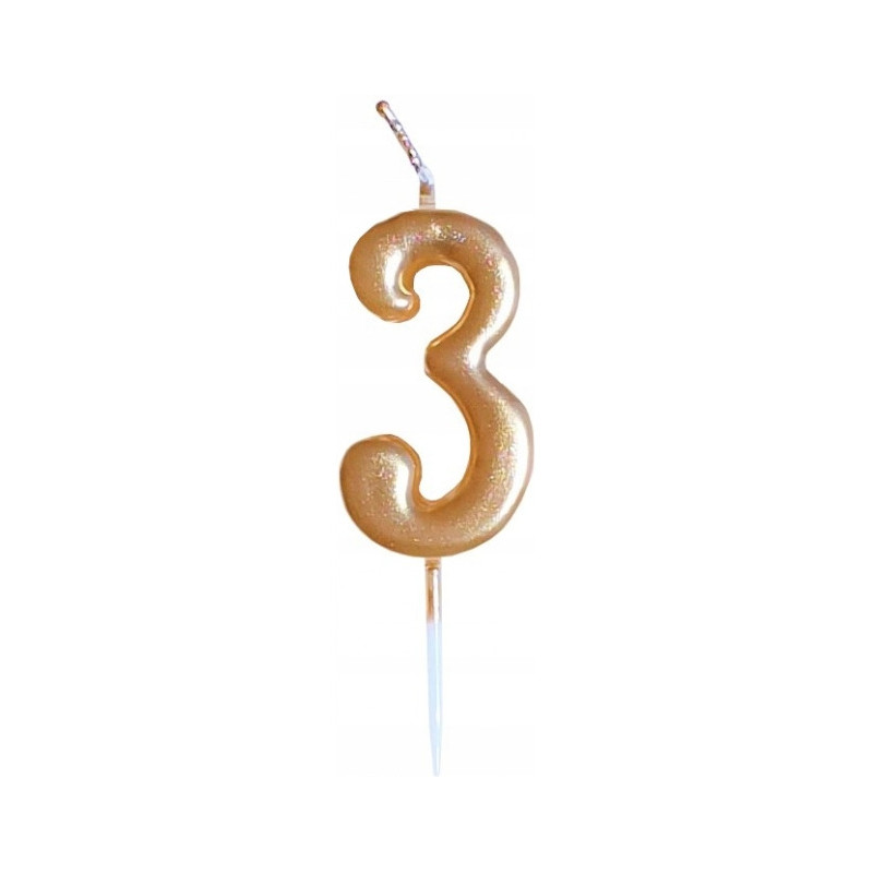 Świeczka urodzinowa metaliczna złota Cyferka 3 SH-719-3 GO PARTY