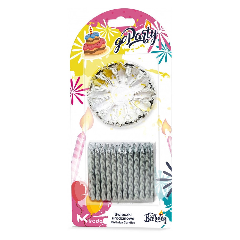 Świeczki urodzinowe Srebrne spiralne 12szt. SF-993 GO PARTY