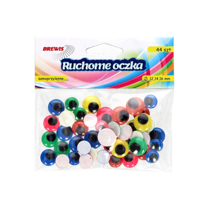 Oczka ruchome okrągłe samoprzylepne 12,14,16mm (44 sztuki) RO21 BREWIS