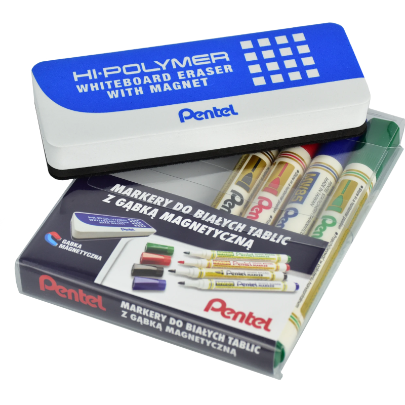 Markery do tablic MW85-ST4ABCDPL 4szt. z gąbką PENTEL
